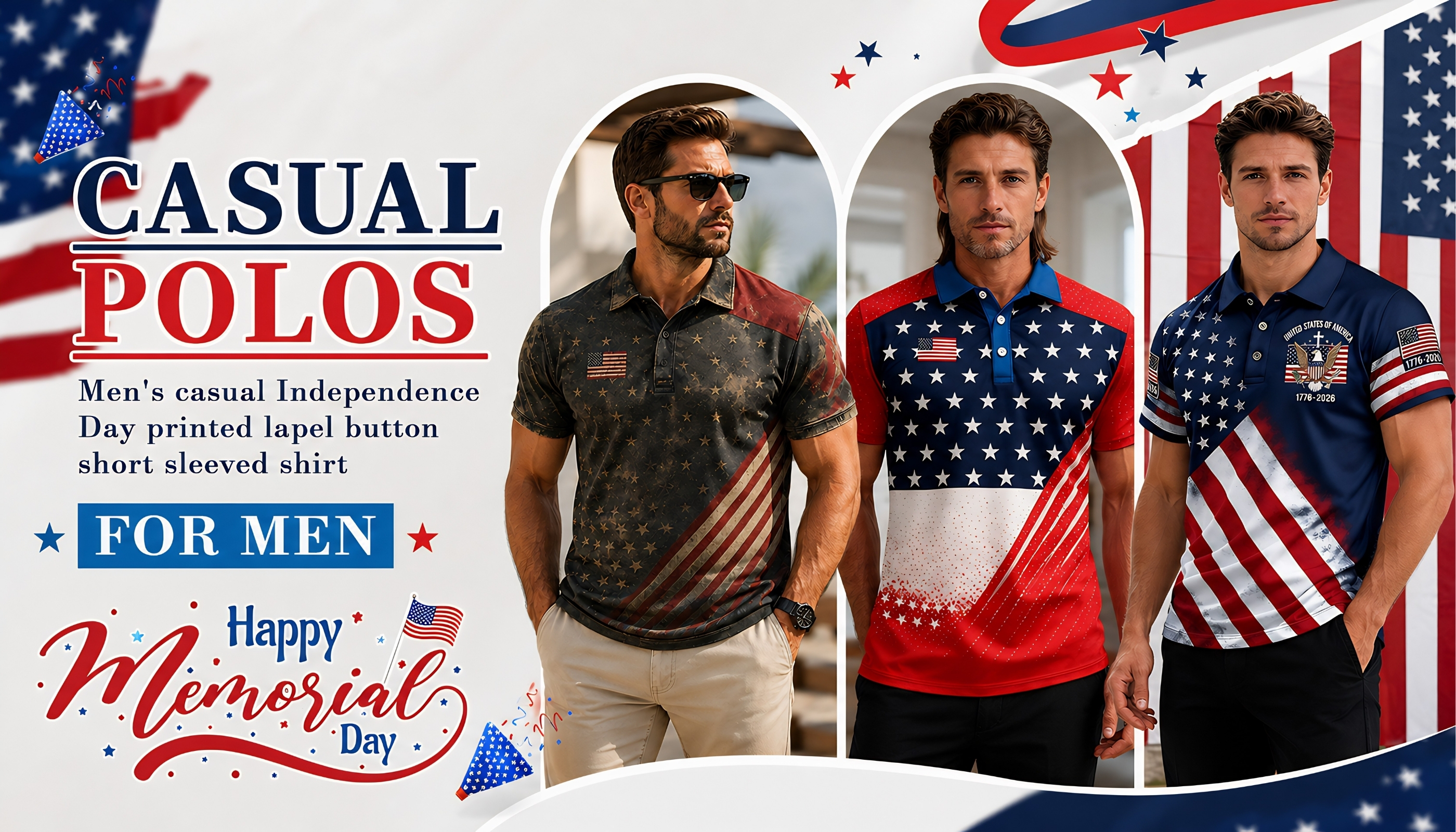 トップス n USA Soccer 2026 Golf Shirt Men Patriotic American Flag Soccer Fan