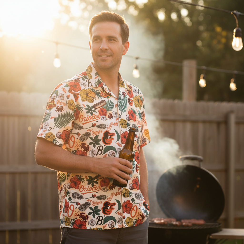 Sports-themed Hawaiian shirt for backyard BBQs and summer hangouts